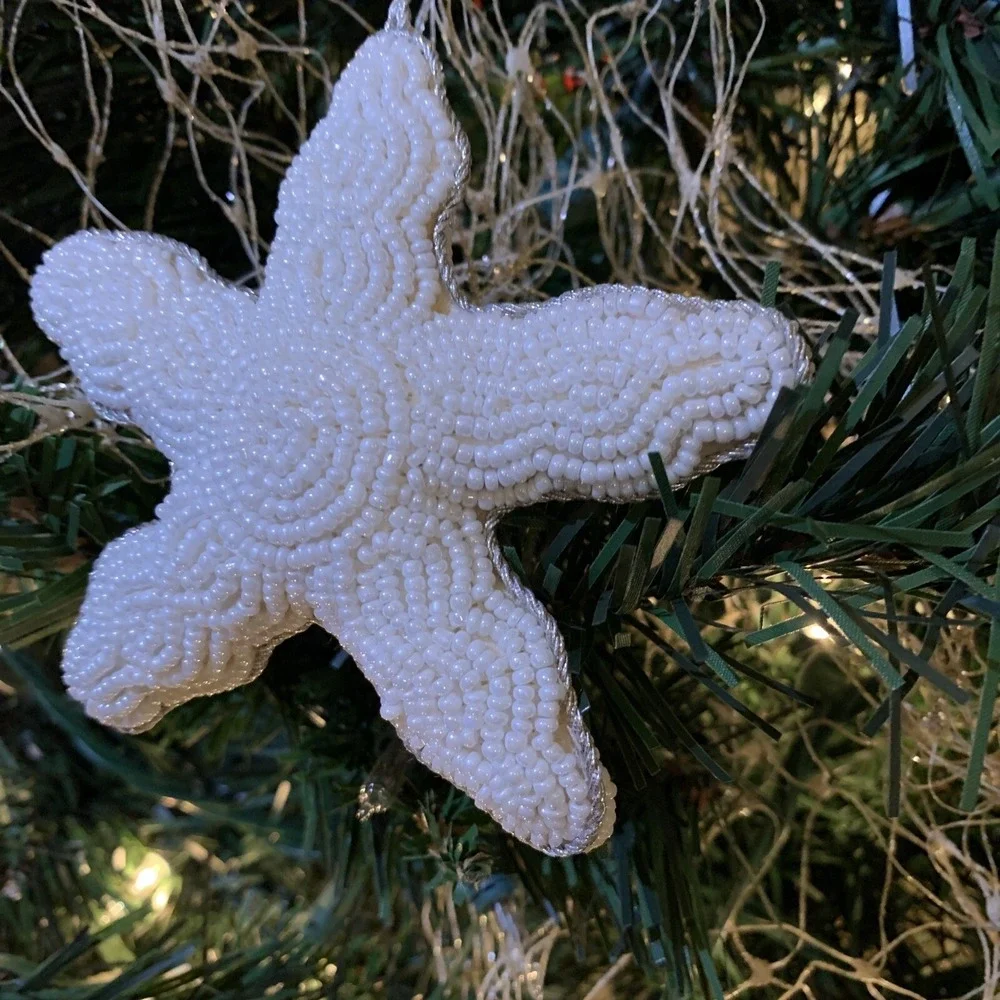 Starfish Shell Pearl Tone Seed Bead Christmas‎ Everyday Ornament
